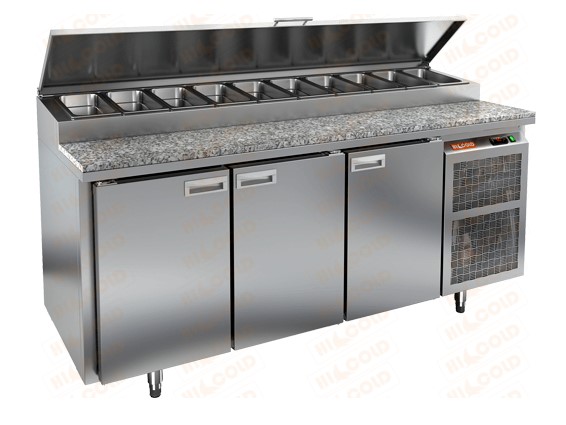 Стол охлаждаемый для пиццы HICOLD PZ1-111/GN, гранит, бок, 3 двери (+2...+10°С)